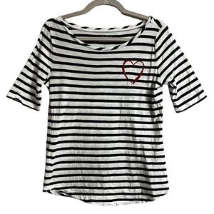Loft White and Navy Stripe Heart Tee
